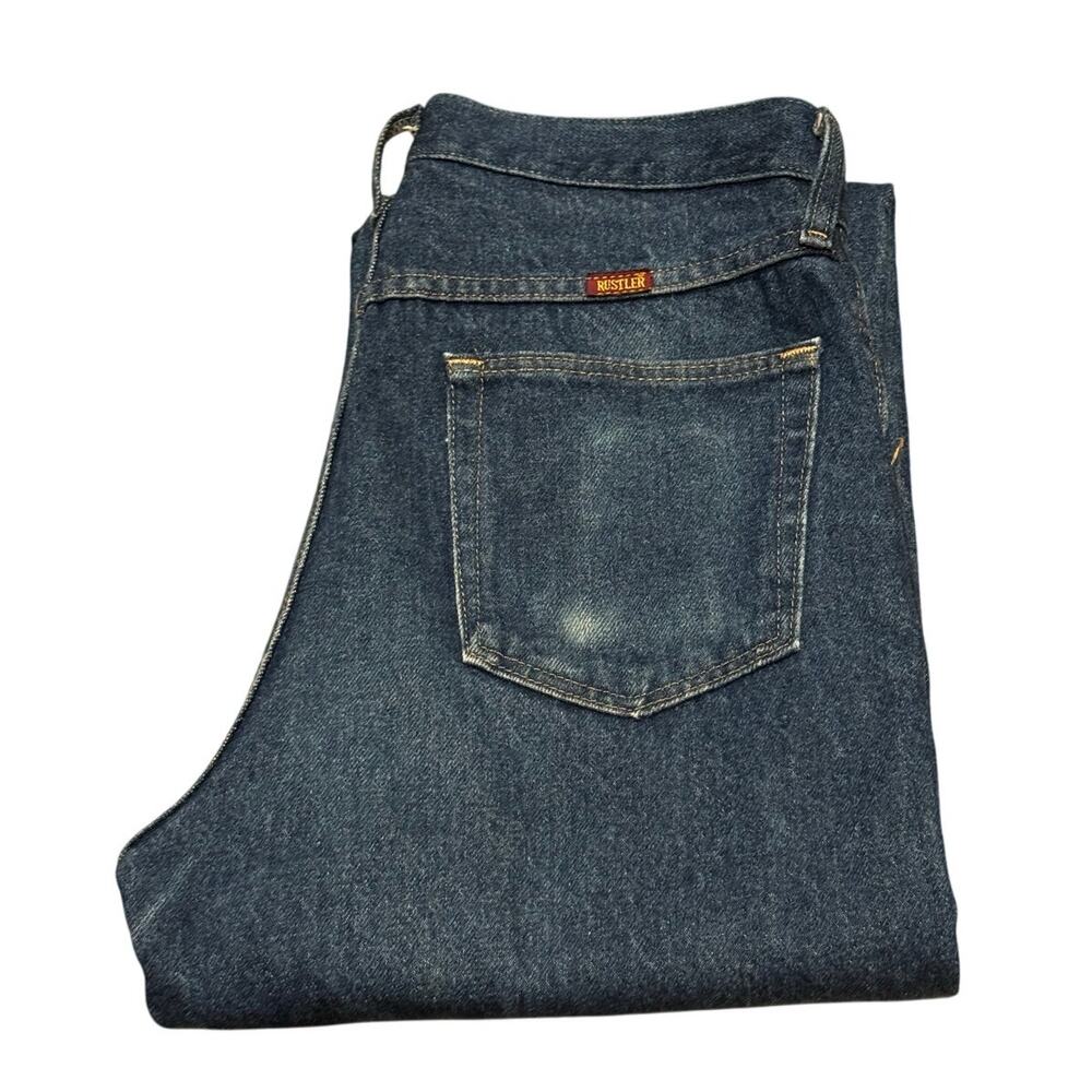 Vintage Y2K Rustler dark blue bootcut high waisted jeans waist 33X32 - Picture 9 of 15